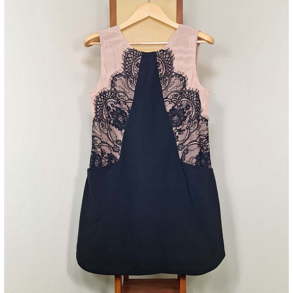 New! Gianni Bini MED Little Black Dress Illusion Black Lace Pockets Club Wedding
